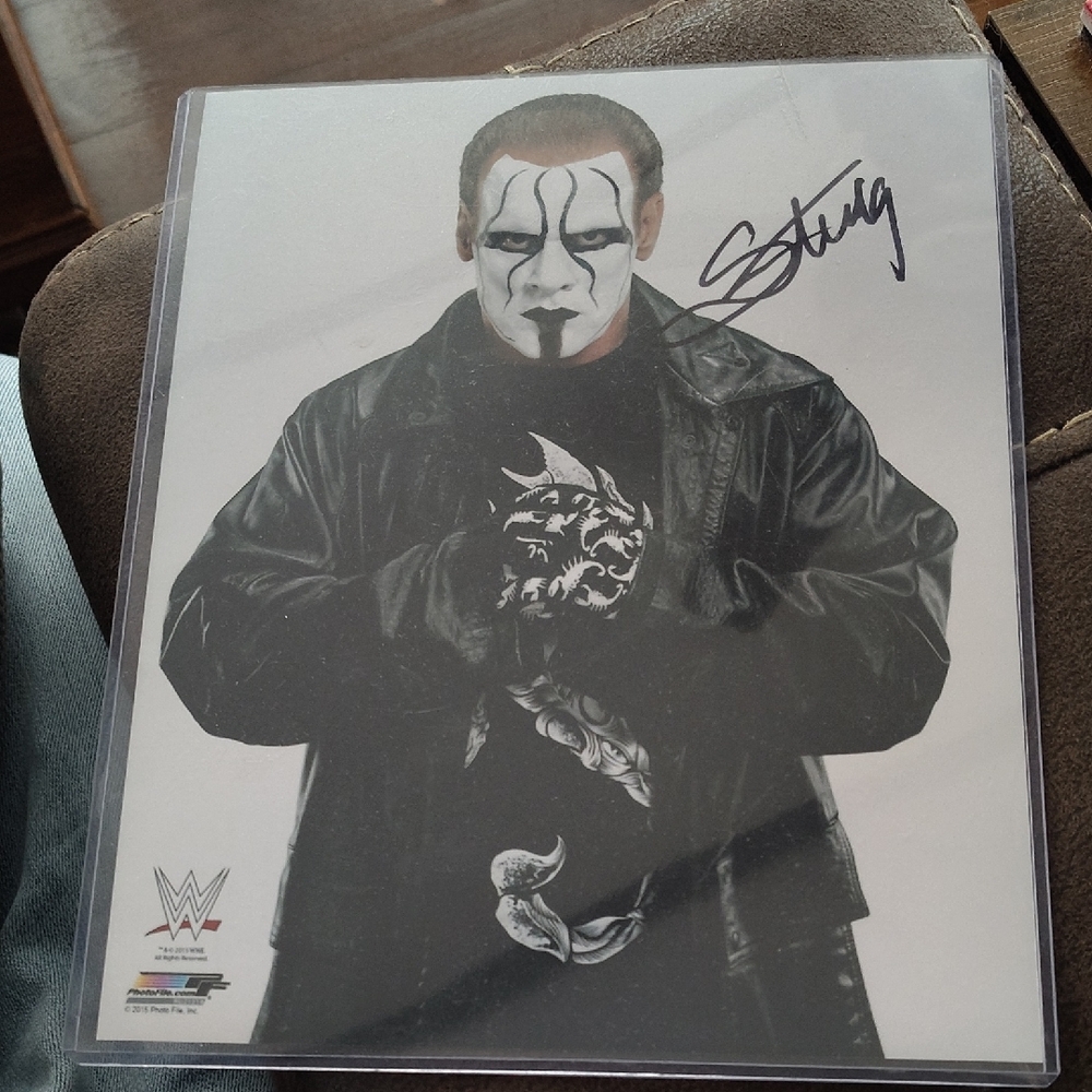 WWE Sting Autographed Black and White Photo